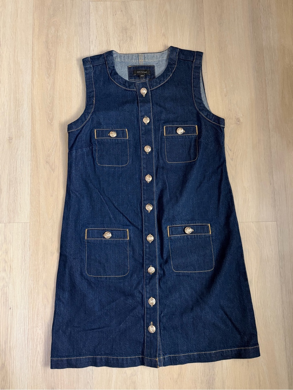 Ann Taylor Dark Blue Sleeveless Denim Button-Down Mini Dress NWT